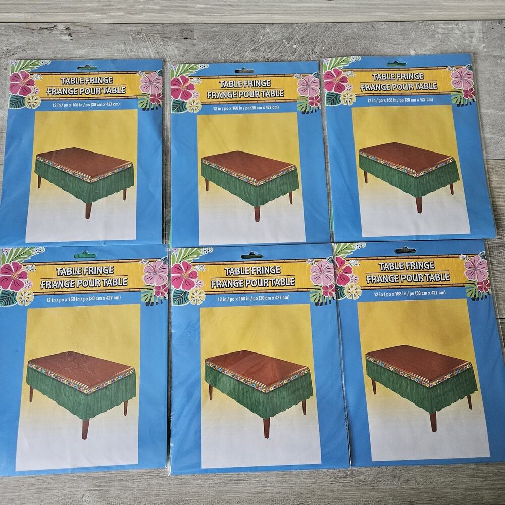 6 Pack 12X168 Inch Green Fringe Rectangle Table Skirts Tiki Beach Party Decor